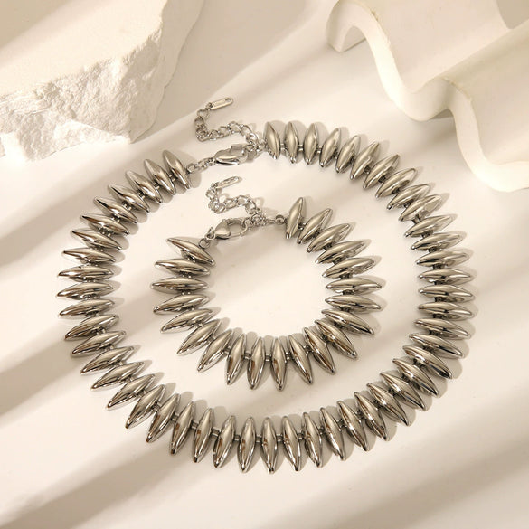 Wholesale Women's Stainless Steel Crescent Necklace And Bracelet Jewelry Suit With Pvdp Furnace Real Gold Treatment