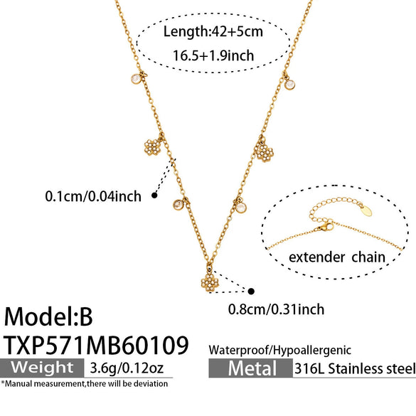 Wholesale Women's Stainless Steel Cross Crown Roman Numerals Pattern Electroplated Multipendant Necklace Bracelet Set