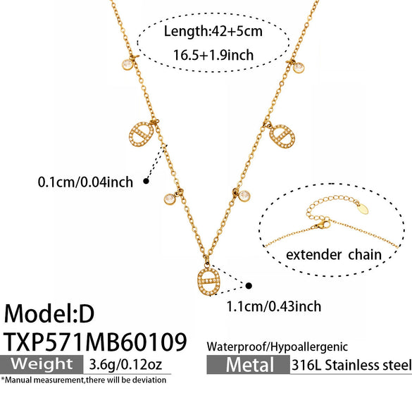 Wholesale Women's Stainless Steel Cross Crown Roman Numerals Pattern Electroplated Multipendant Necklace Bracelet Set