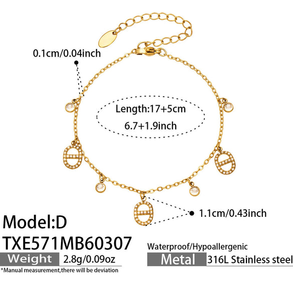 Wholesale Women's Stainless Steel Cross Crown Roman Numerals Pattern Electroplated Multipendant Necklace Bracelet Set