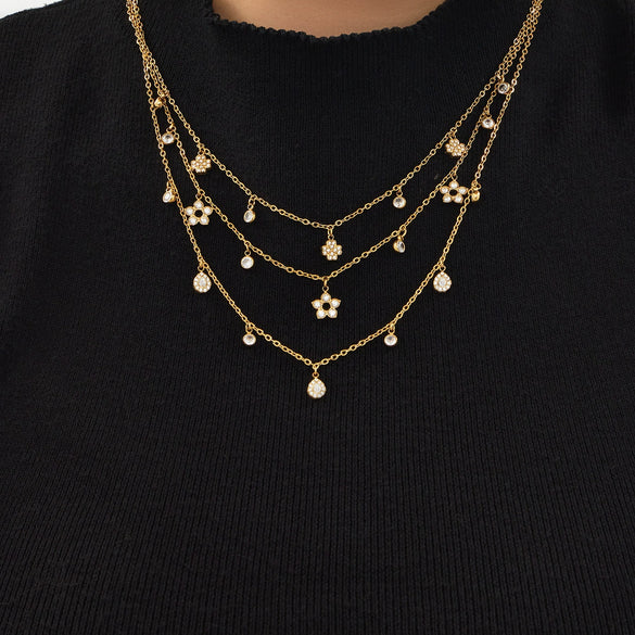 Wholesale Women's Stainless Steel Cross Crown Roman Numerals Pattern Electroplated Multipendant Necklace Bracelet Set