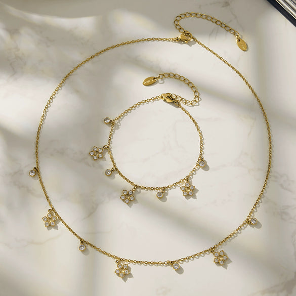 Wholesale Women's Stainless Steel Cross Crown Roman Numerals Pattern Electroplated Multipendant Necklace Bracelet Set