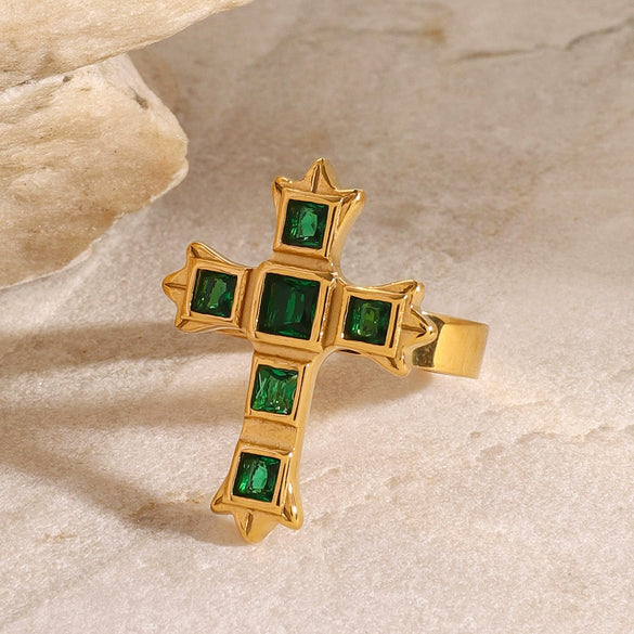 Wholesale Women's Stainless Steel Cross Opening Ring With Electroplating Treatment For Hand Jewelry