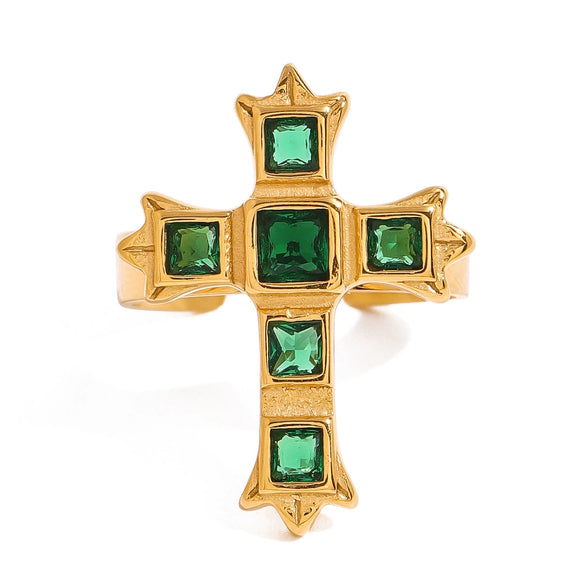 Wholesale Women's Stainless Steel Cross Opening Ring With Electroplating Treatment For Hand Jewelry