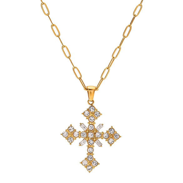 Wholesale Women's Stainless Steel Cross Pendant Necklace With Geometric Pattern And Electroplating Treatment