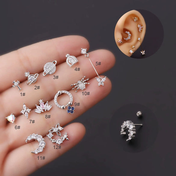 Wholesale Women's Stainless Steel Crown Pattern Electroplated Screw Ear Nail Earrings