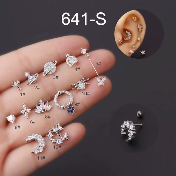Wholesale Women's Stainless Steel Crown Pattern Electroplated Screw Ear Nail Earrings