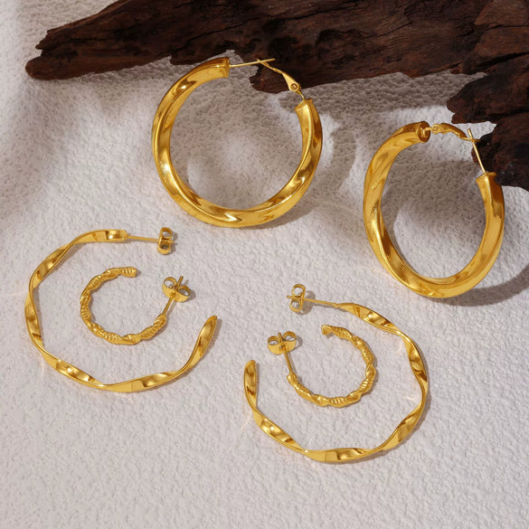 Wholesale Women's 316L Stainless Steel Cshaped And Ushape Geometric Electroplated Earrings