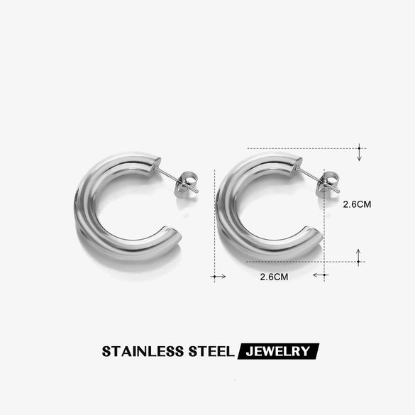 Wholesale Women's Stainless Steel Cshaped Hip Hop Earrings With Geometric Pattern And 18K Gold Plated Treatment