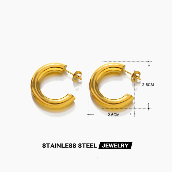 Wholesale Women's Stainless Steel Cshaped Hip Hop Earrings With Geometric Pattern And 18K Gold Plated Treatment
