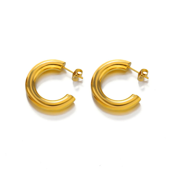 Wholesale Women's Stainless Steel Cshaped Hip Hop Earrings With Geometric Pattern And 18K Gold Plated Treatment