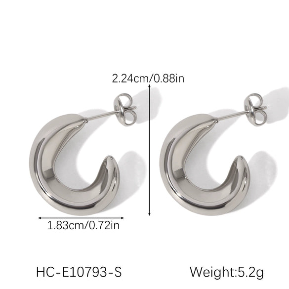 Wholesale Women's Stainless Steel Cshaped Hollow Geometric Earrings 18K Goldplated