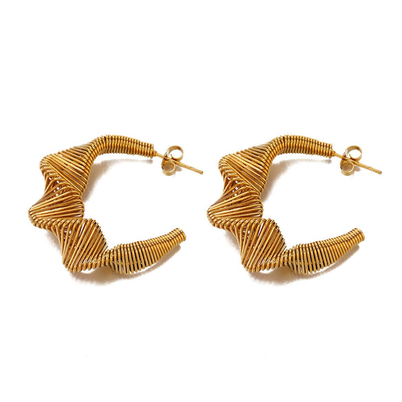 Wholesale Women's Stainless Steel Cshaped Spring Electroplated Geometric Earrings
