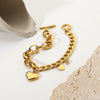 Wholesale Women's Stainless Steel Cuban Chain Oval Chain Double Love Small Round Zirconium Pendant Ot Buckle Bracelet With Heart Pattern 18K Gold Plated