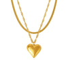 Wholesale Women's 316L Stainless Steel Double Clavicle Necklace With Water Ripple Blade Chain Love Pendant Geometric Pattern 18K Gold Pvd Plated Light Luxury Style