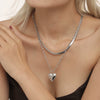 Wholesale Women's 316L Stainless Steel Double Clavicle Necklace With Water Ripple Blade Chain Love Pendant Geometric Pattern 18K Gold Pvd Plated Light Luxury Style