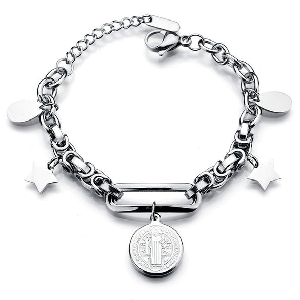 Wholesale Women's Stainless Steel Double Layer Tree Of Life Pendant Bracelet With Geometric Pattern