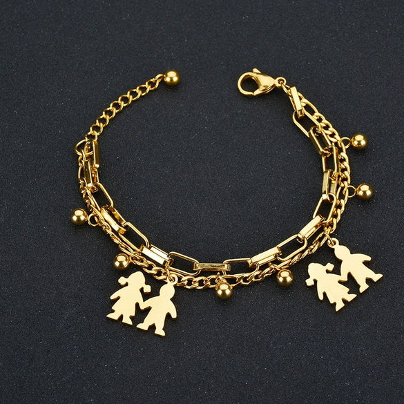 Wholesale Women's Stainless Steel Double Layer Tree Of Life Pendant Bracelet With Geometric Pattern