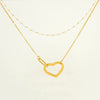 Wholesale Women's 316L Stainless Steel Double Pearl Necklace With Heart And Geometric Pattern Hollow Pendant And Electroplating Treatment