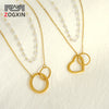 Wholesale Women's 316L Stainless Steel Double Pearl Necklace With Heart And Geometric Pattern Hollow Pendant And Electroplating Treatment