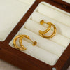 Wholesale Women's Stainless Steel Doublelayer Line Cshaped And Crescentshaped Earrings 18K Goldplated Light Luxury Geometric Style