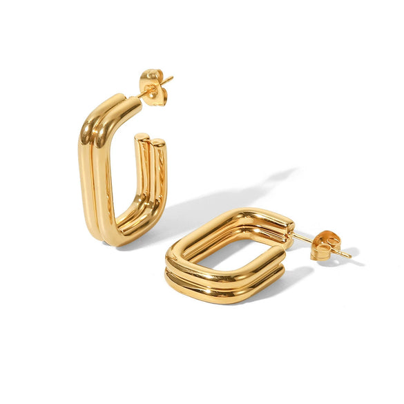Wholesale Women's Stainless Steel Doublelayer Thick Circle Ushaped Opening Goldplated Geometric Earrings