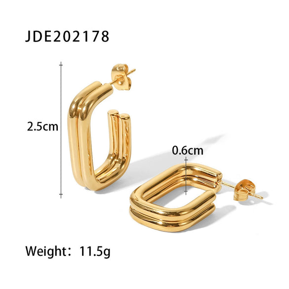 Wholesale Women's Stainless Steel Doublelayer Thick Circle Ushaped Opening Goldplated Geometric Earrings
