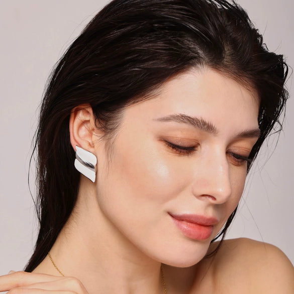 Wholesale Women's Stainless Steel Drip Oil Geometric Glazed Wings Earrings Pvd Plated
