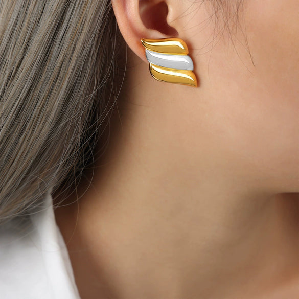 Wholesale Women's Stainless Steel Drip Oil Geometric Glazed Wings Earrings Pvd Plated