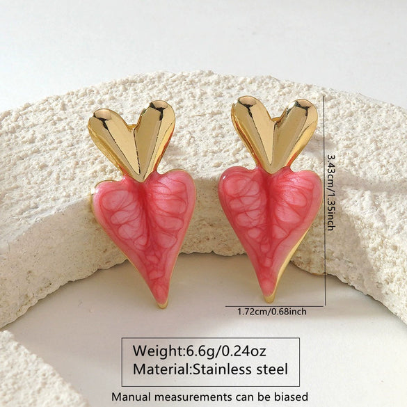 Wholesale Women's Stainless Steel Drip Oil Heartshaped Stud Earrings With Fairy Style