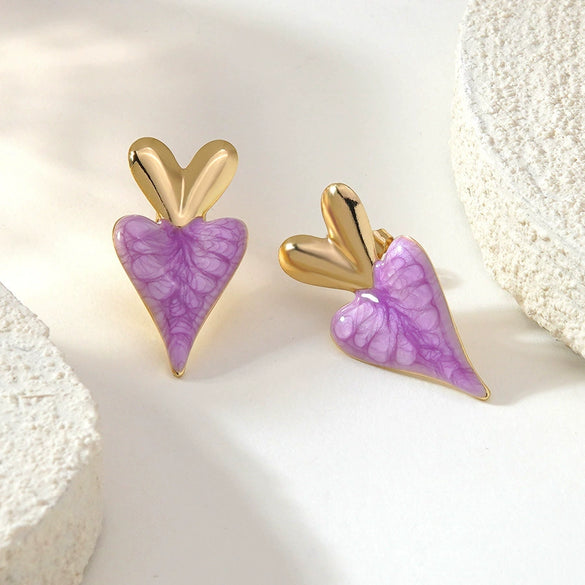 Wholesale Women's Stainless Steel Drip Oil Heartshaped Stud Earrings With Fairy Style