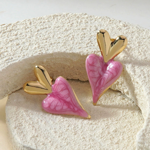 Wholesale Women's Stainless Steel Drip Oil Heartshaped Stud Earrings With Fairy Style