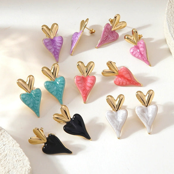 Wholesale Women's Stainless Steel Drip Oil Heartshaped Stud Earrings With Fairy Style