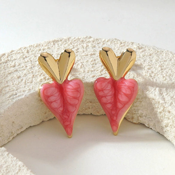 Wholesale Women's Stainless Steel Drip Oil Heartshaped Stud Earrings With Fairy Style