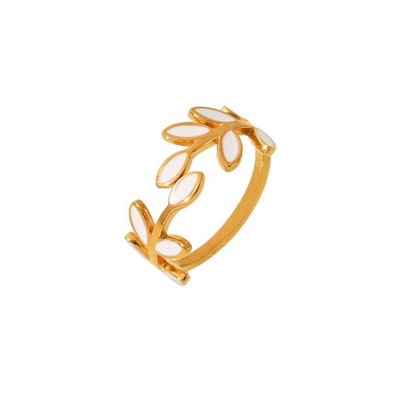 Wholesale Women's Stainless Steel Dripping Oil Leaves Drop Finger Ring With 18K Gold Plated Electroplating In Light Luxury Style