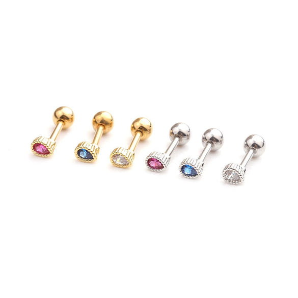 Wholesale Women's Stainless Steel Drop Shape Zircon Inlaid Ear Nails Jewelry