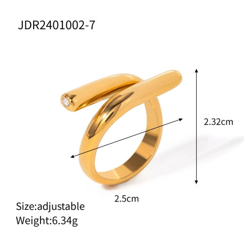 Wholesale Women's Stainless Steel Drop Shaped Geometric Open Ring Jewelry With Electroplating Treatment