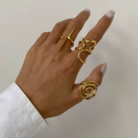 Wholesale Women's Stainless Steel Drop Shaped Geometric Open Ring Jewelry With Electroplating Treatment