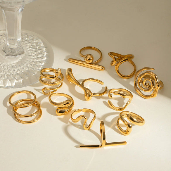 Wholesale Women's Stainless Steel Drop Shaped Geometric Open Ring Jewelry With Electroplating Treatment