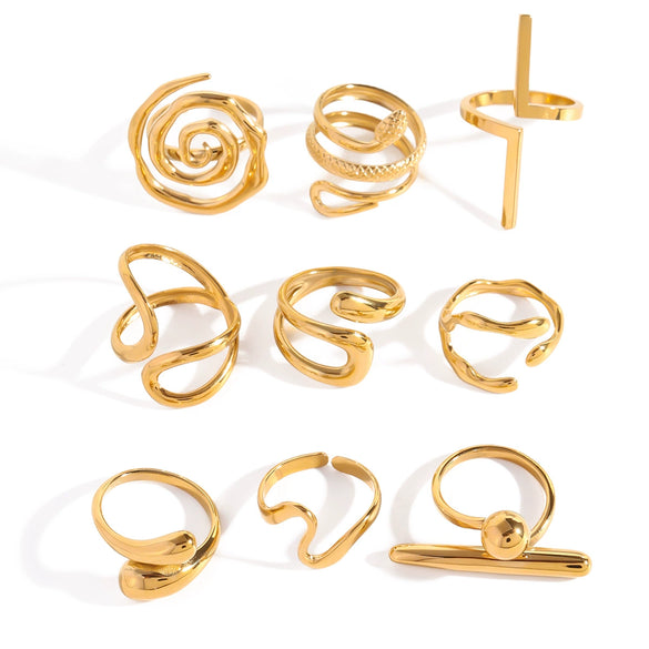 Wholesale Women's Stainless Steel Drop Shaped Geometric Open Ring Jewelry With Electroplating Treatment