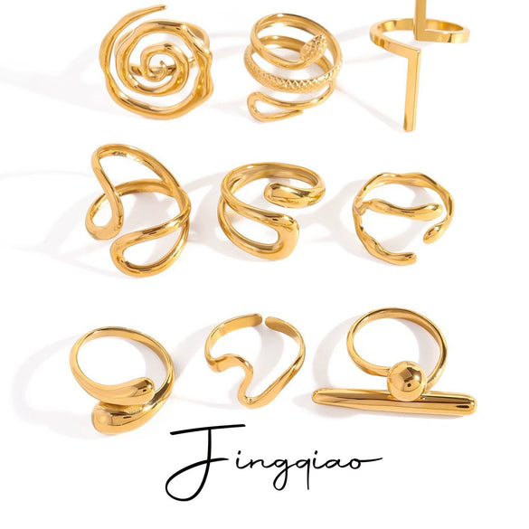 Wholesale Women's Stainless Steel Drop Shaped Geometric Open Ring Jewelry With Electroplating Treatment
