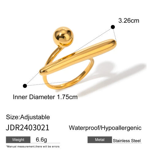 Wholesale Women's Stainless Steel Drop Shaped Geometric Open Ring Jewelry With Electroplating Treatment