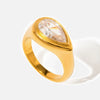 Wholesale Women's Stainless Steel Dropshaped Electroplated White Zircon Ring