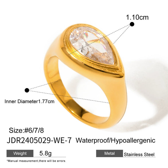 Wholesale Women's Stainless Steel Dropshaped Electroplated White Zircon Ring