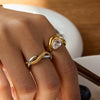 Wholesale Women's Stainless Steel Dropshaped Wave Zircon Ring With 18K Gold Electroplating French Retro And Minimalist Style