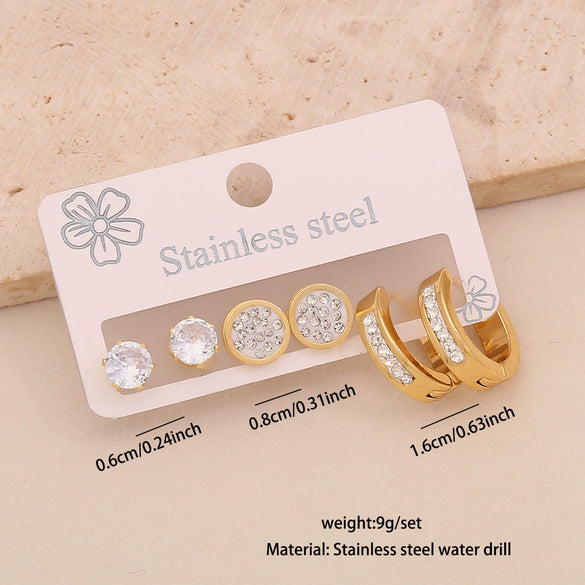 Wholesale Women's Stainless Steel Earrings With Diamond Inlay Butterfly Heart Star And Geometric Patterns