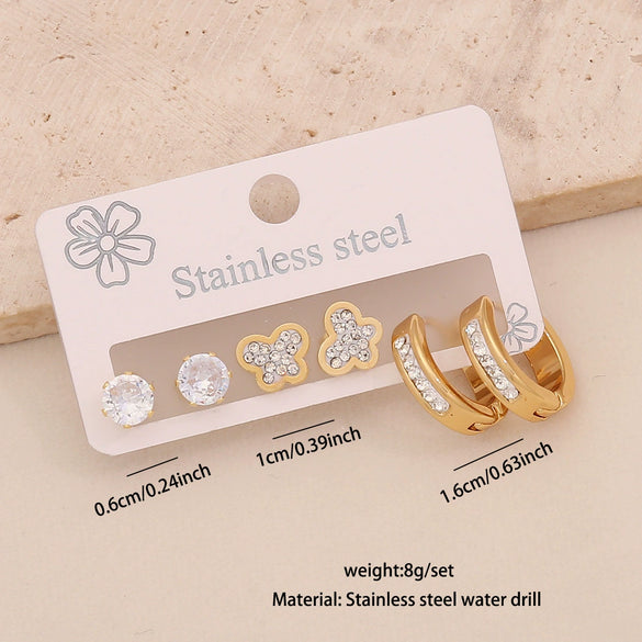 Wholesale Women's Stainless Steel Earrings With Diamond Inlay Butterfly Heart Star And Geometric Patterns