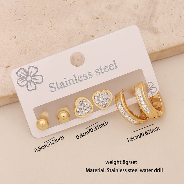 Wholesale Women's Stainless Steel Earrings With Diamond Inlay Butterfly Heart Star And Geometric Patterns