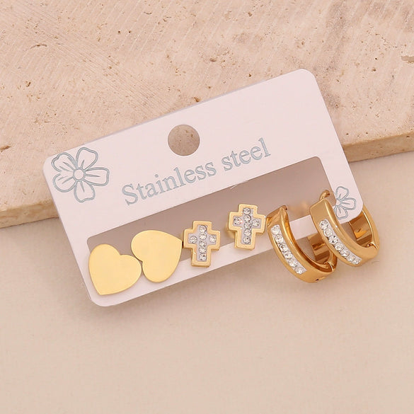 Wholesale Women's Stainless Steel Earrings With Diamond Inlay Butterfly Heart Star And Geometric Patterns