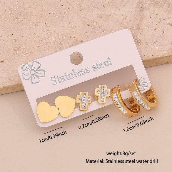 Wholesale Women's Stainless Steel Earrings With Diamond Inlay Butterfly Heart Star And Geometric Patterns